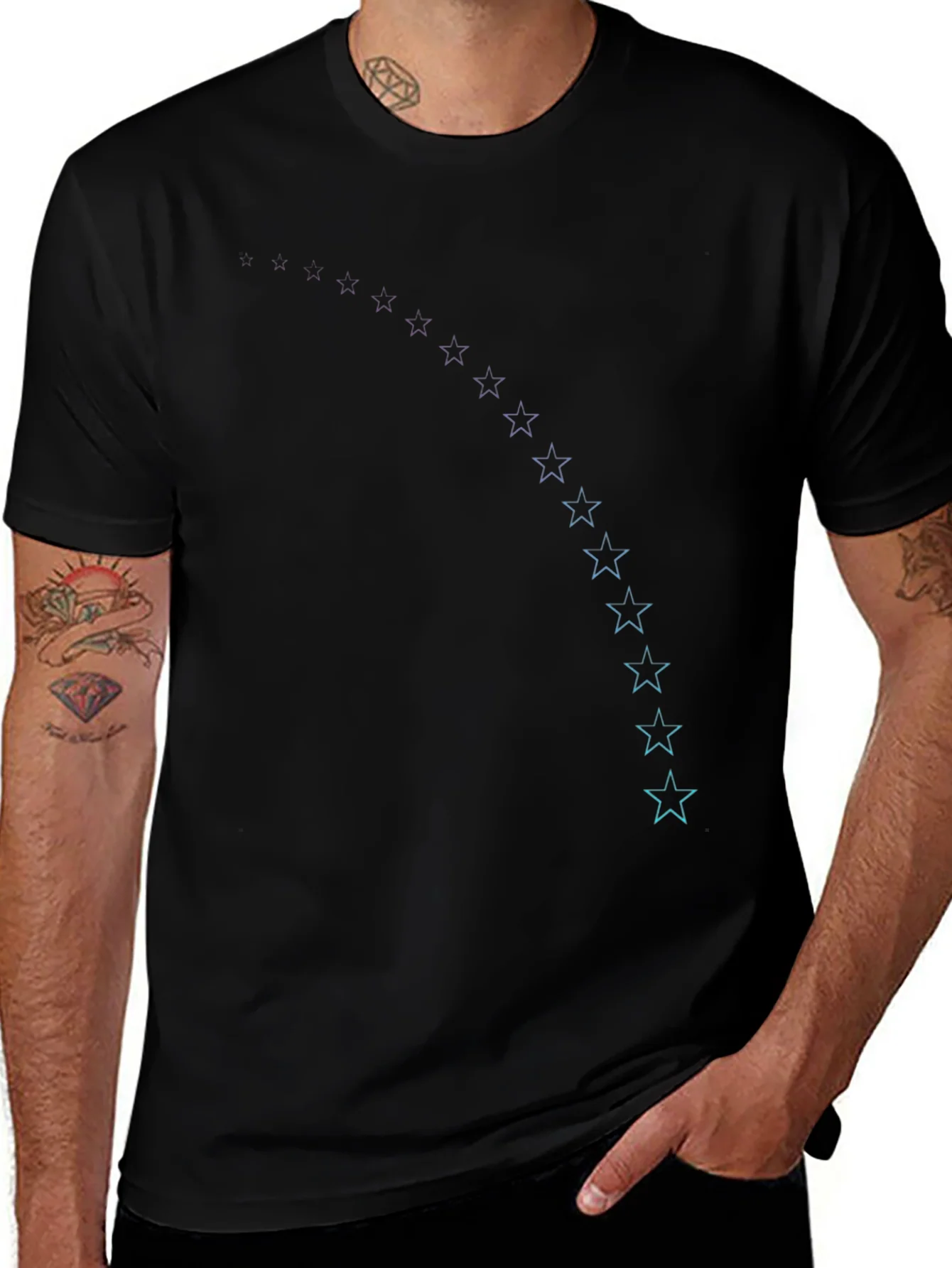 Camiseta Negra Hombre Dise?o Estrellas Fugaces