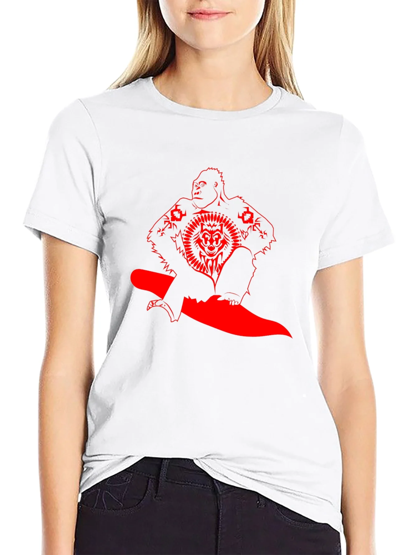 Camiseta Negra con Dise?o Gr¨¢fico Rojo