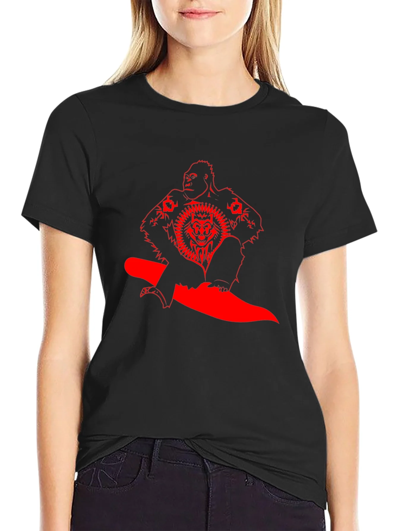 Camiseta Negra con Dise?o Gr¨¢fico Rojo