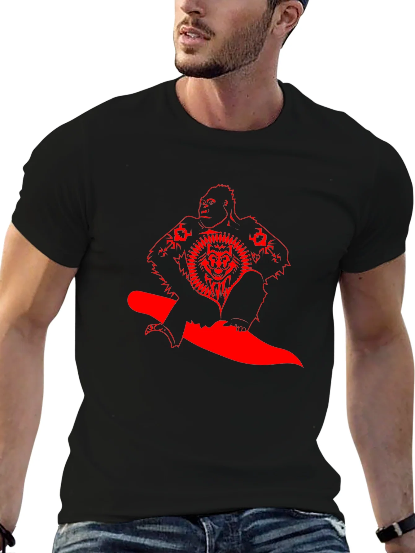 Camiseta Negra con Dise?o Gr¨¢fico Rojo
