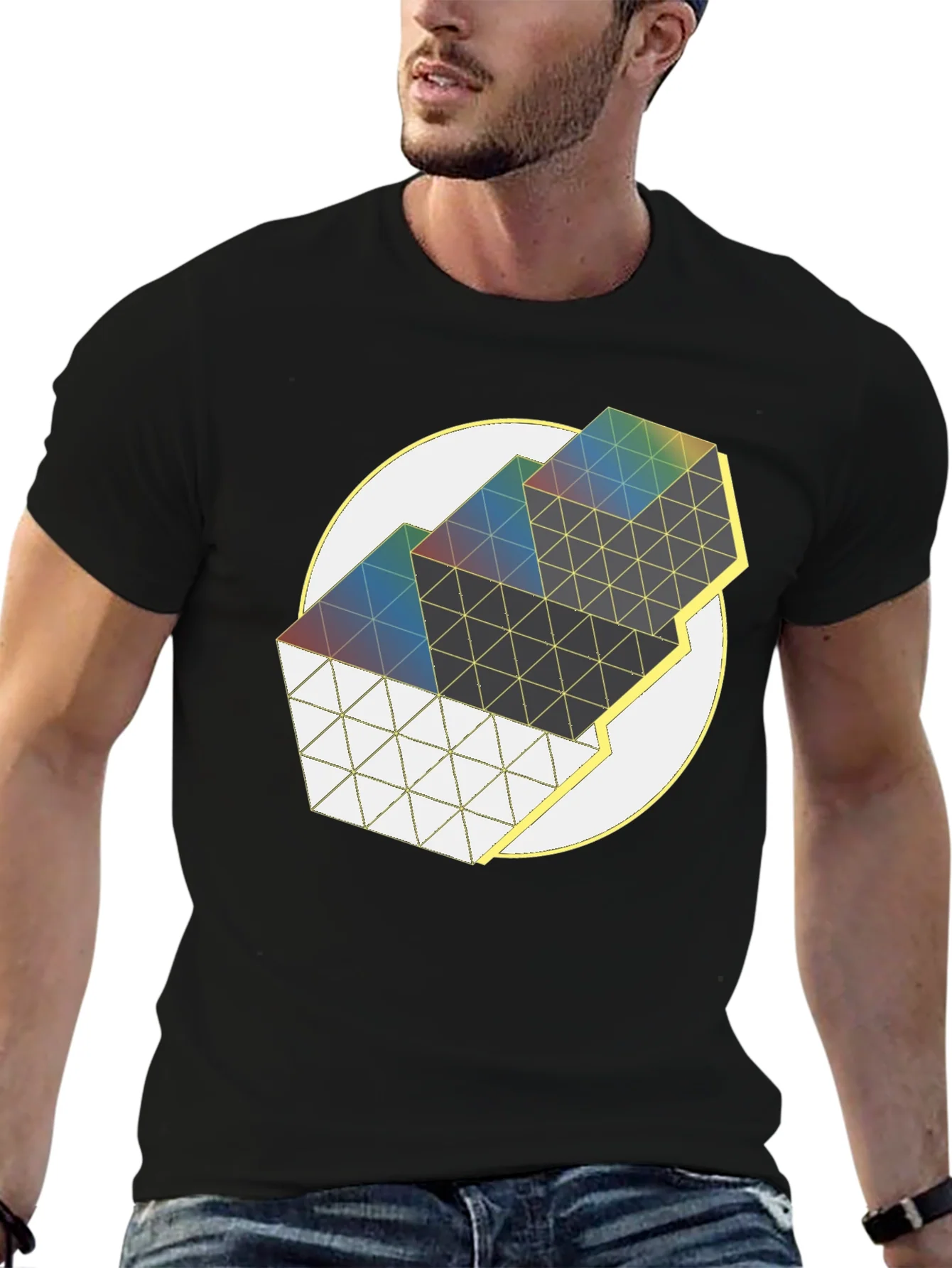 Camiseta Negra Dise?o Geom¨¦trico Abstracto