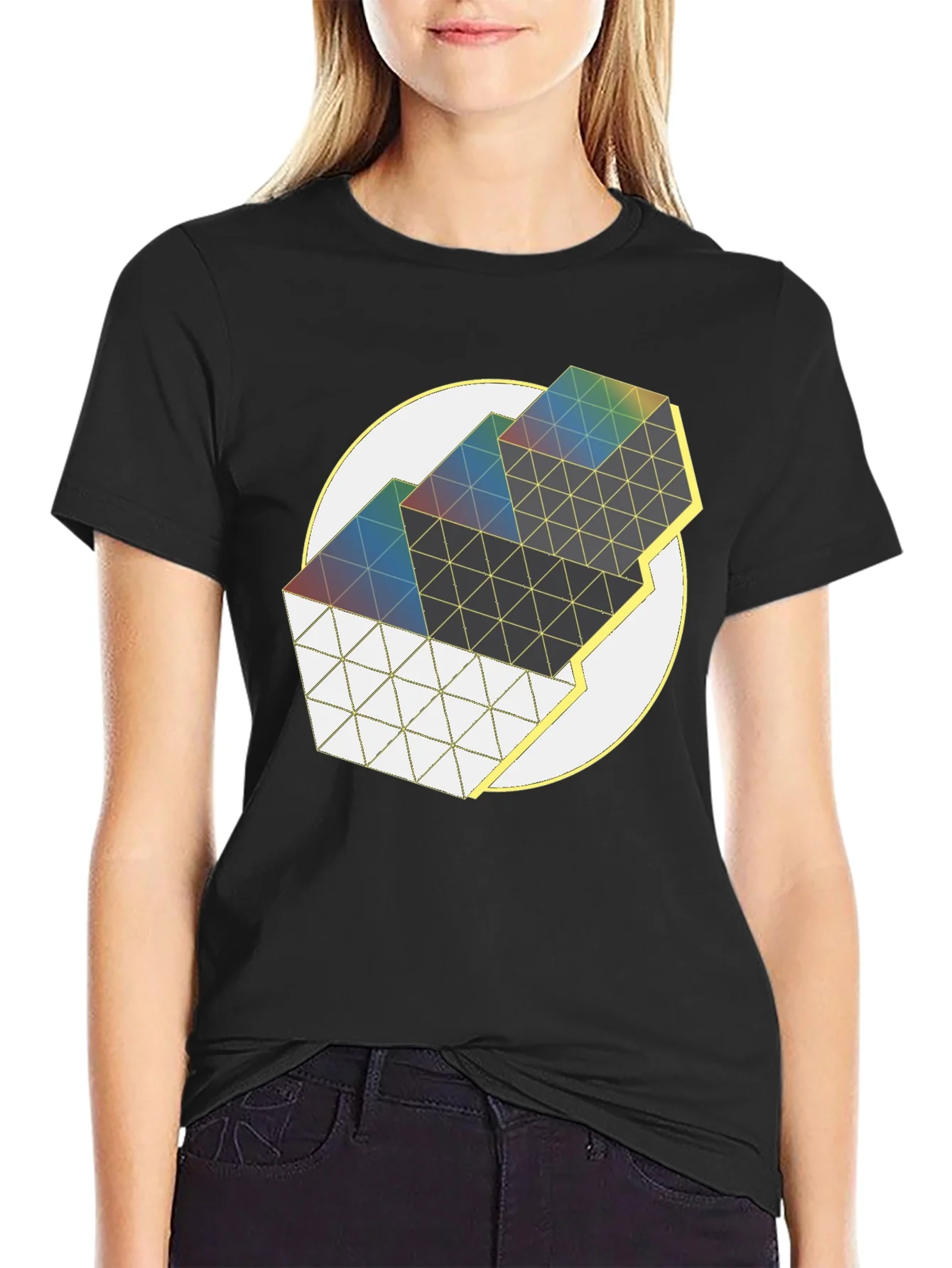 Camiseta Negra Dise?o Geom¨¦trico Abstracto