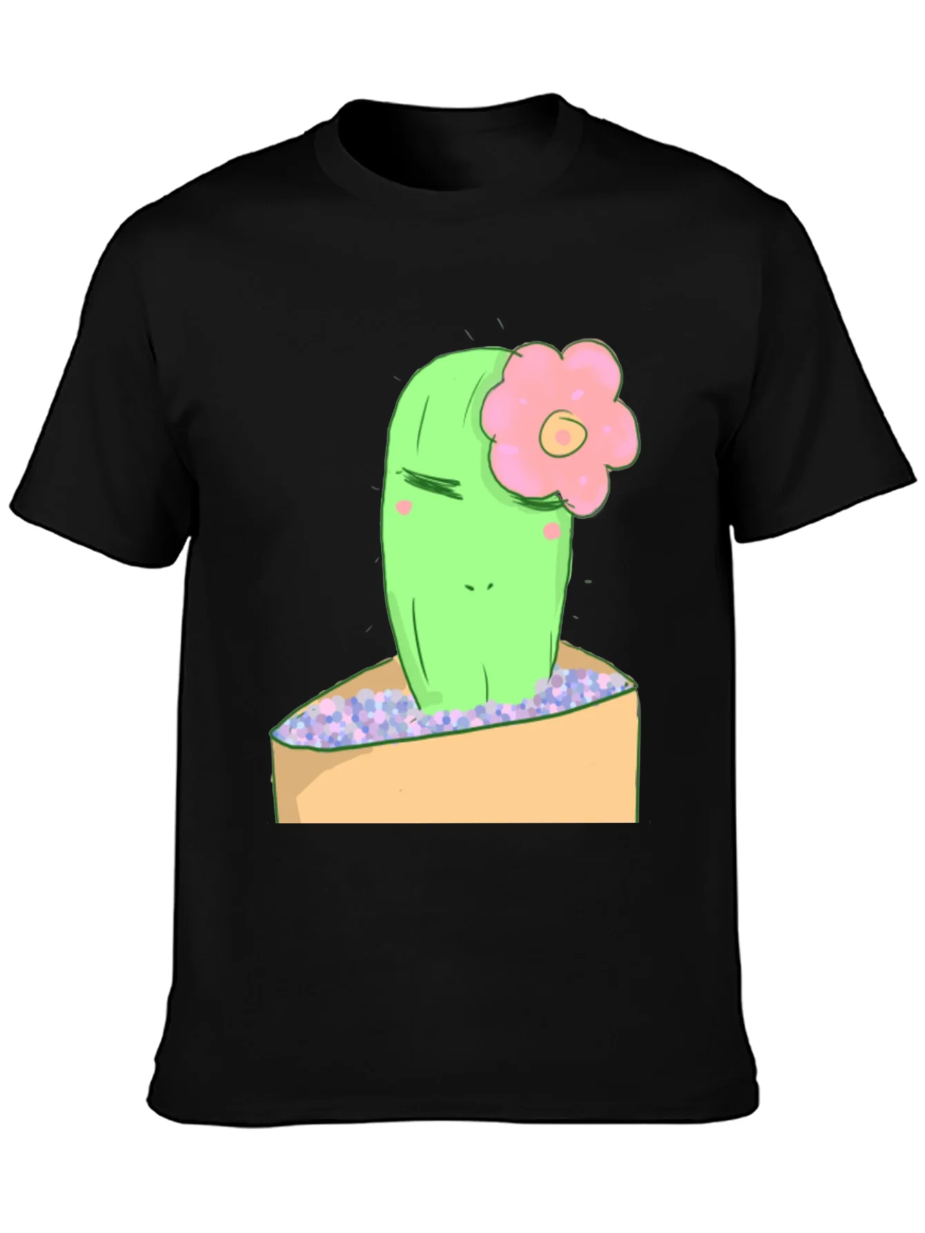 Camiseta Negra con Dise?o de Cactus Tierno