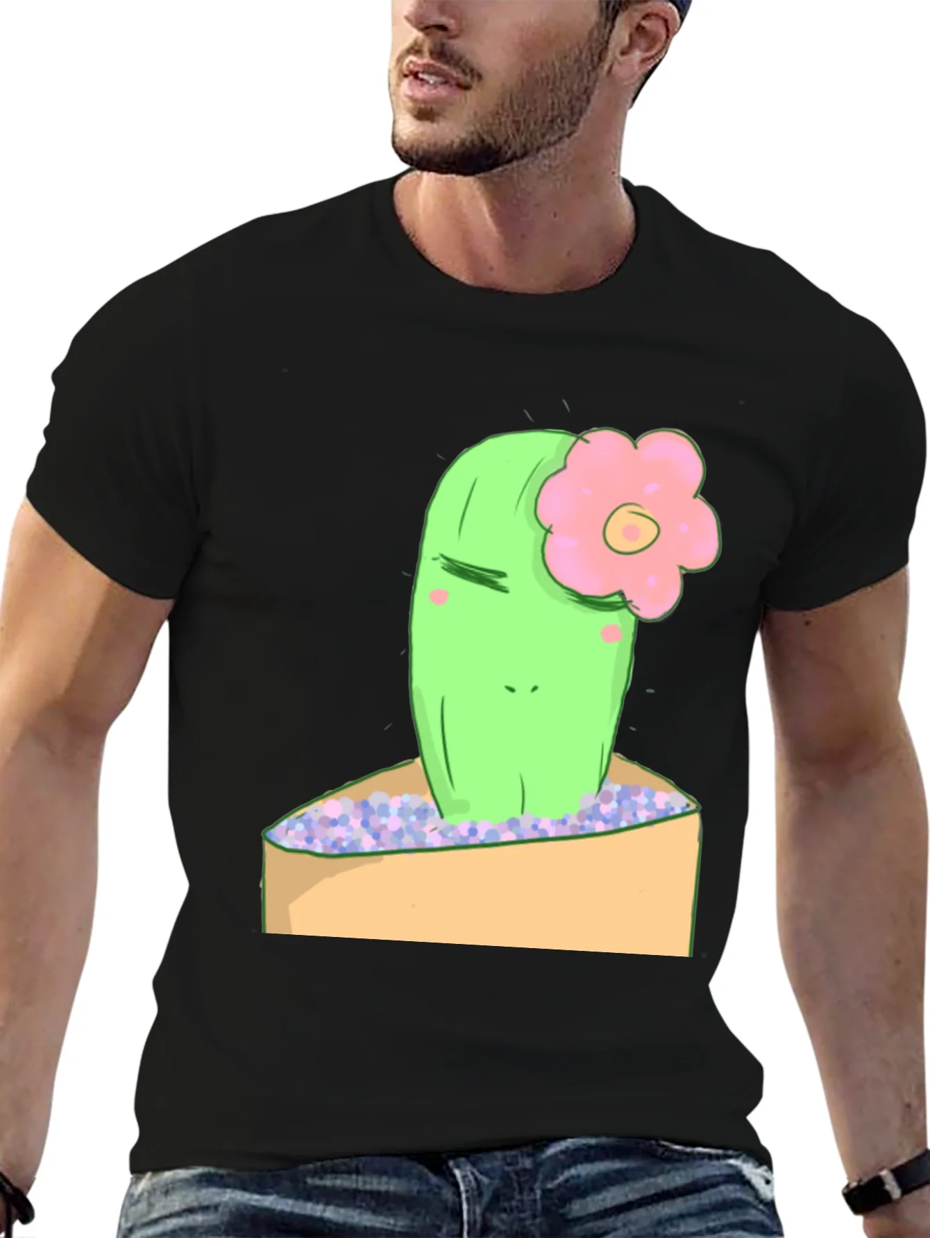 Camiseta Negra con Dise?o de Cactus Tierno