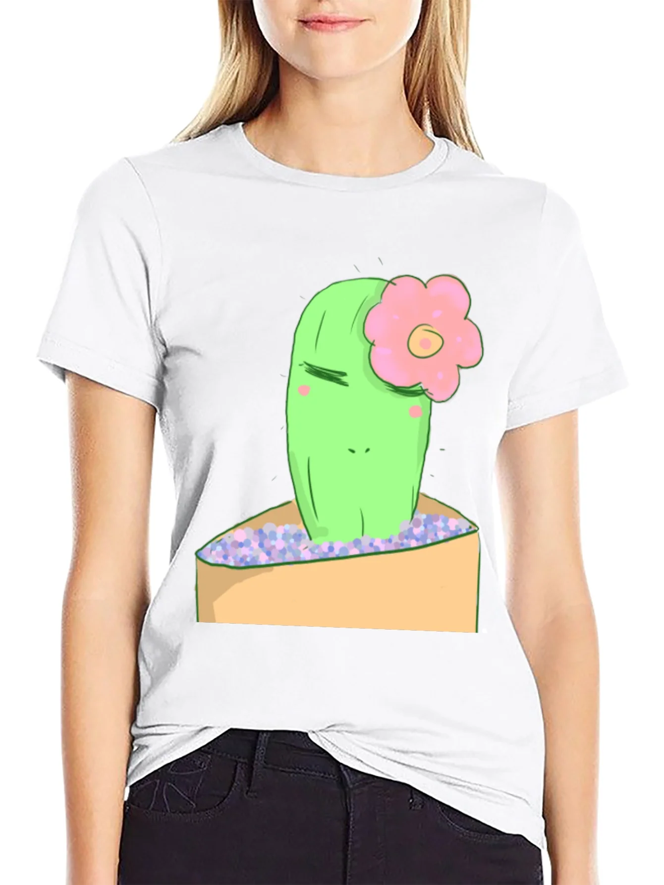 Camiseta Negra con Dise?o de Cactus Tierno