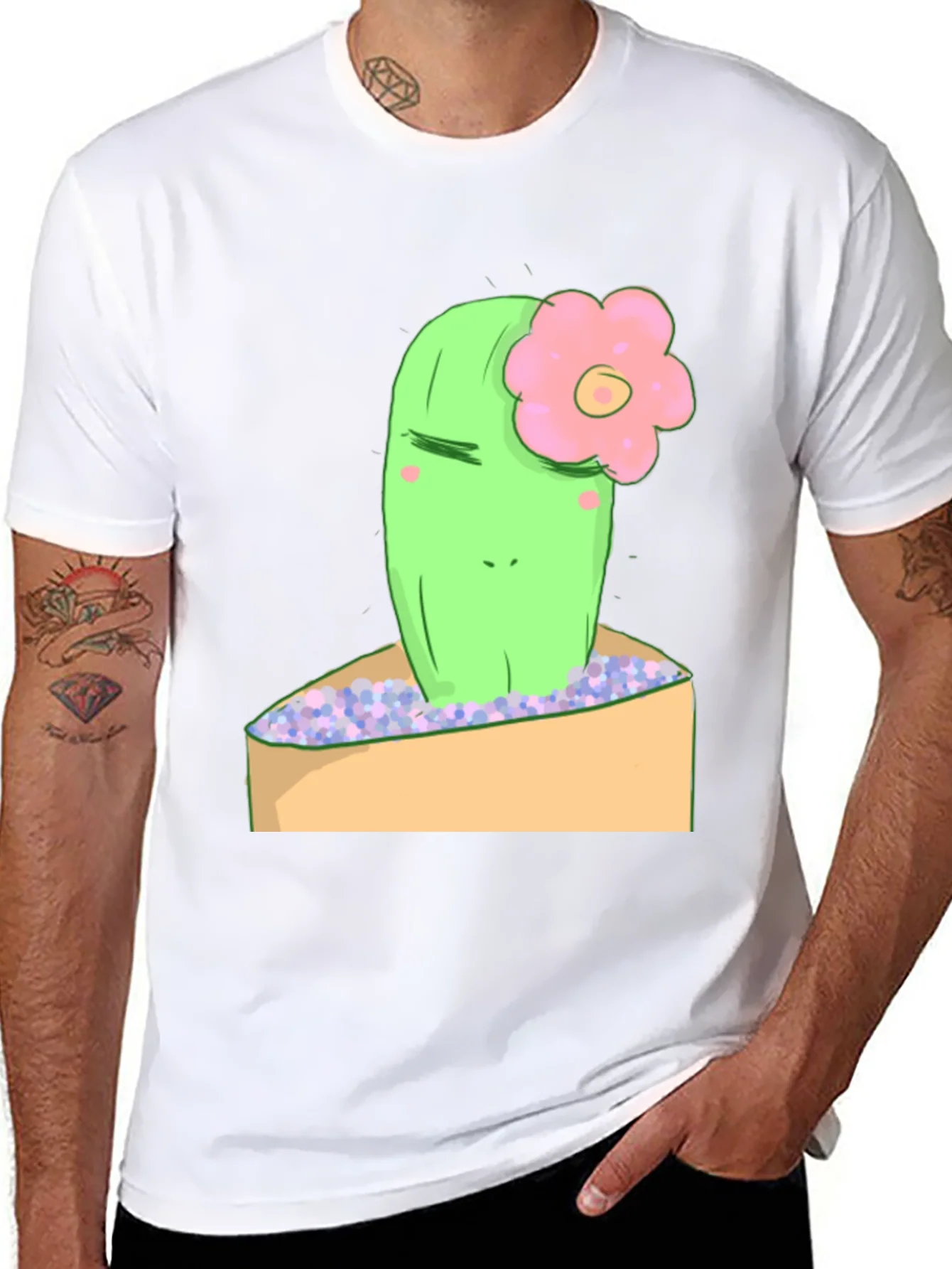 Camiseta Negra con Dise?o de Cactus Tierno