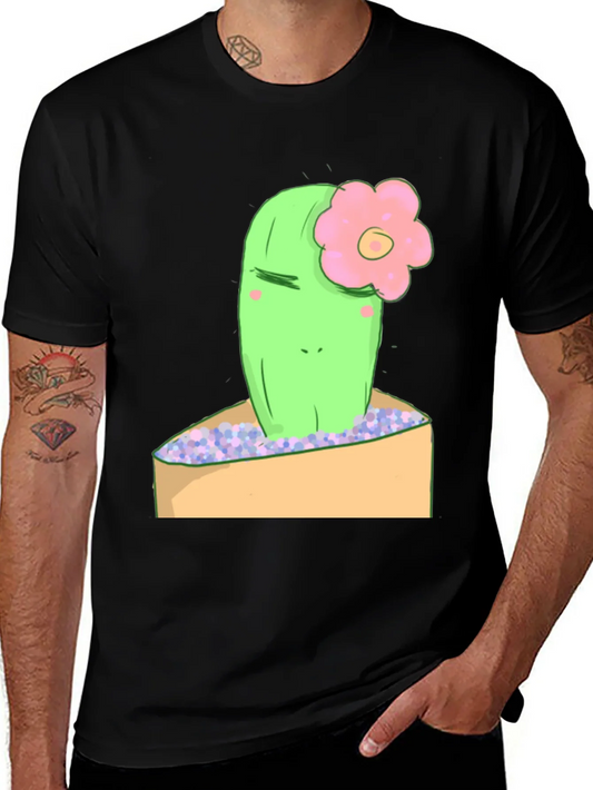 Camiseta Negra con Dise?o de Cactus Tierno