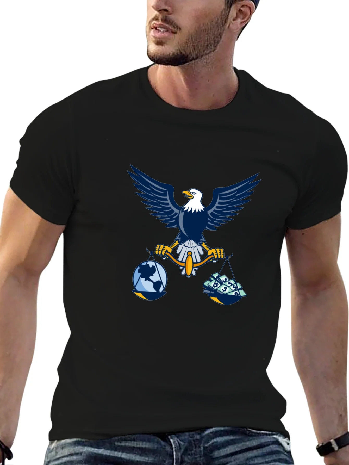 Camiseta Negra con Dise?o de ¨¢guila Balanza