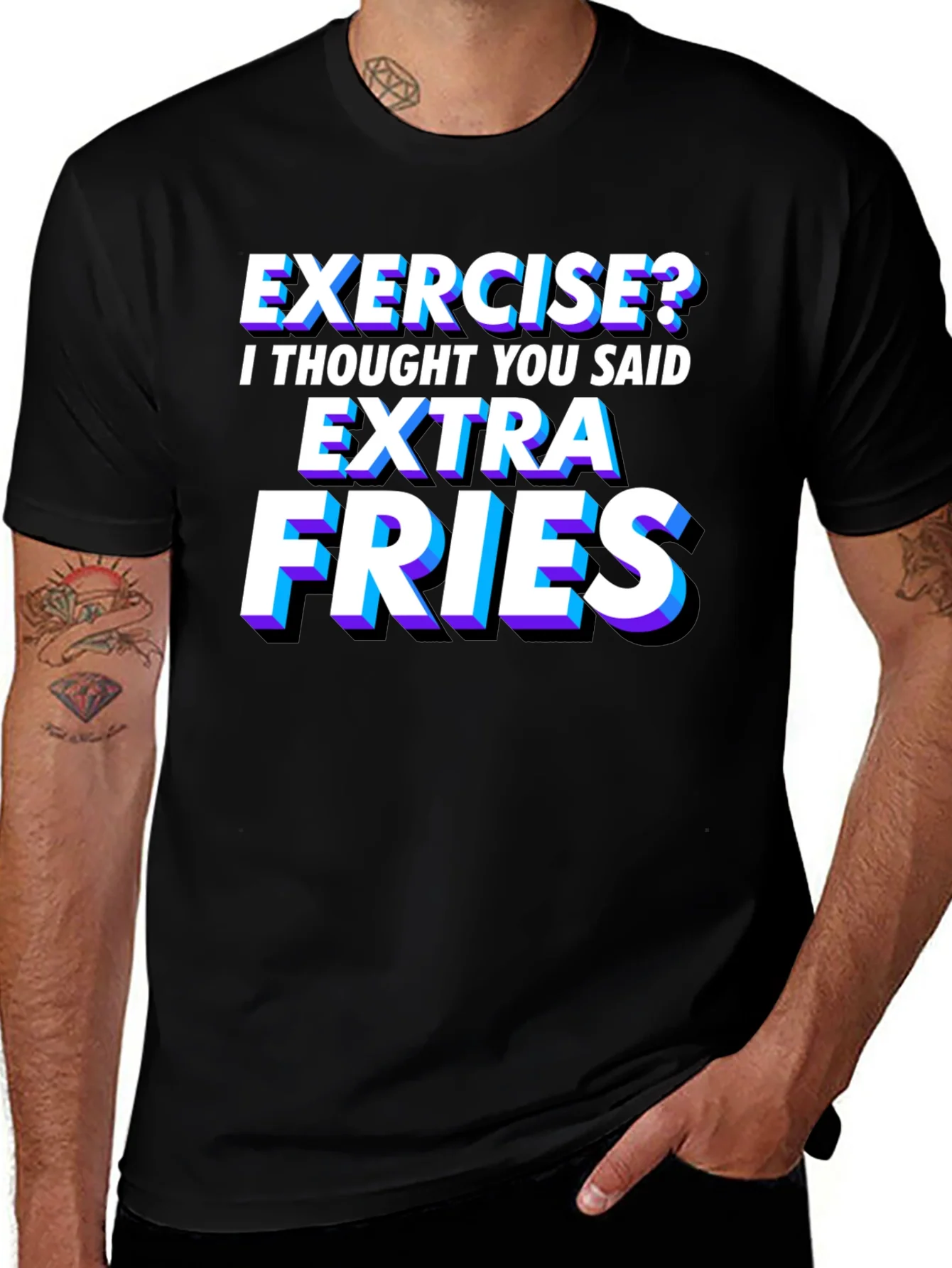 Camiseta Negra con Frase Divertida Extra Fries