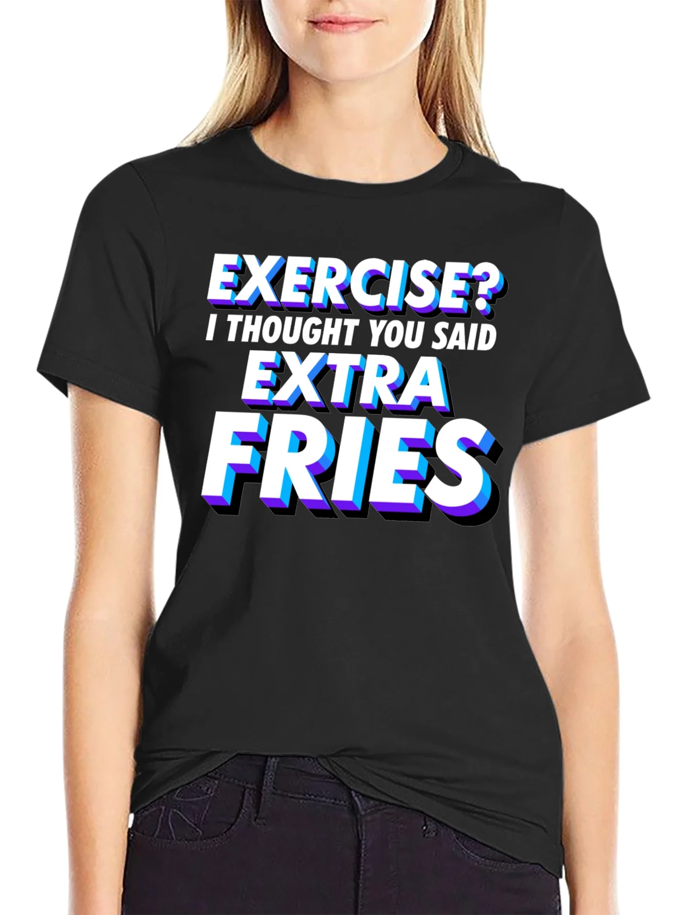 Camiseta Negra con Frase Divertida Extra Fries