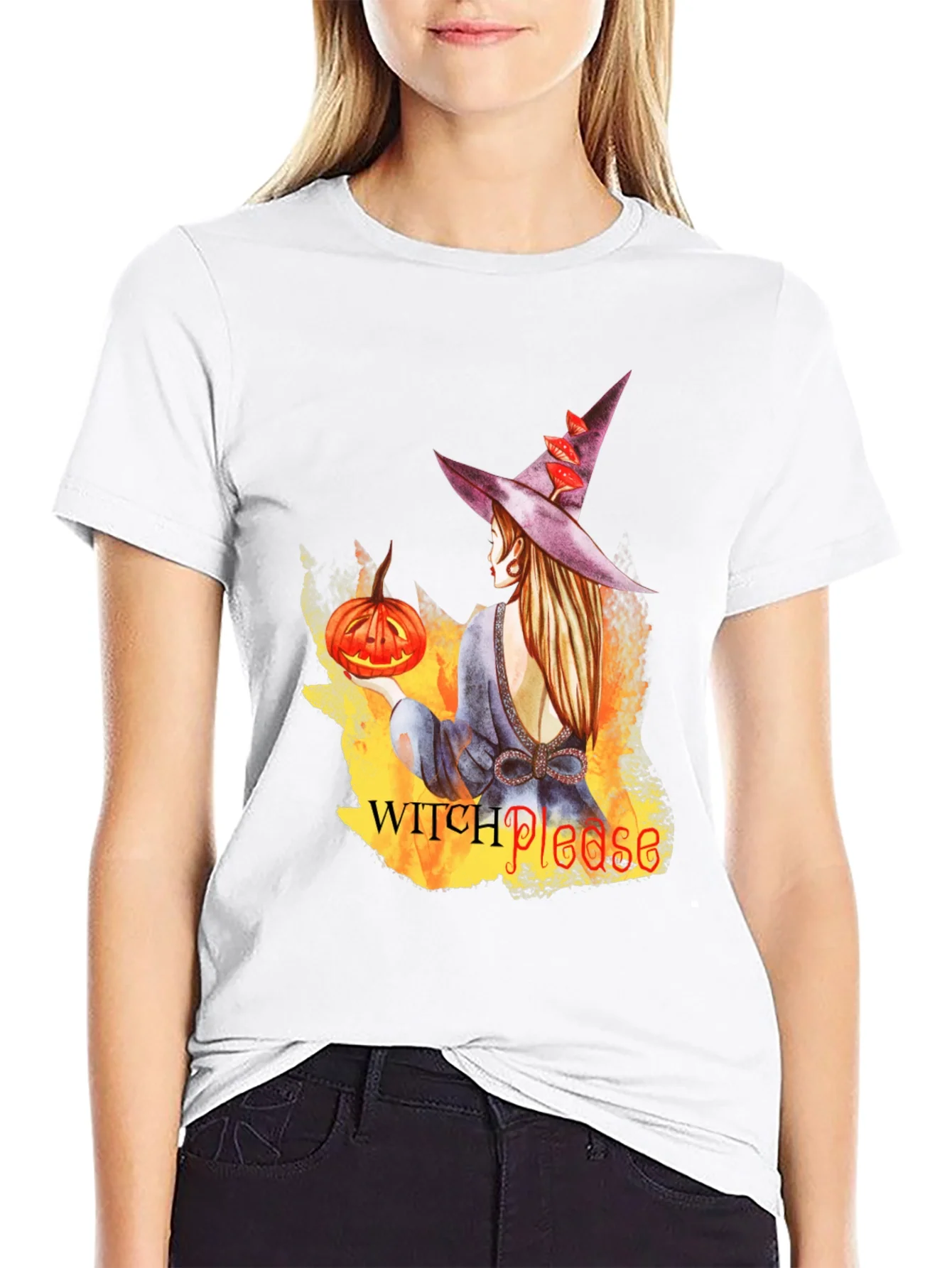 Camiseta Negra con Dise?o de Bruja Halloween