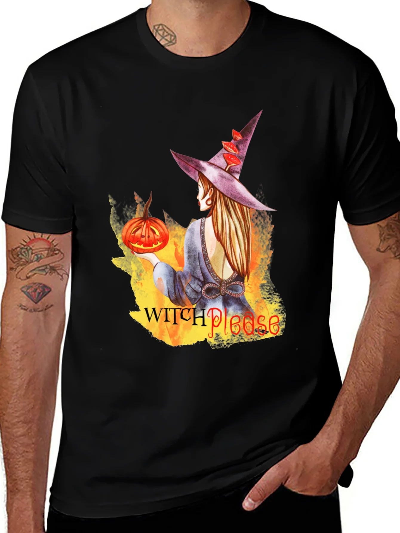 Camiseta Negra con Dise?o de Bruja Halloween