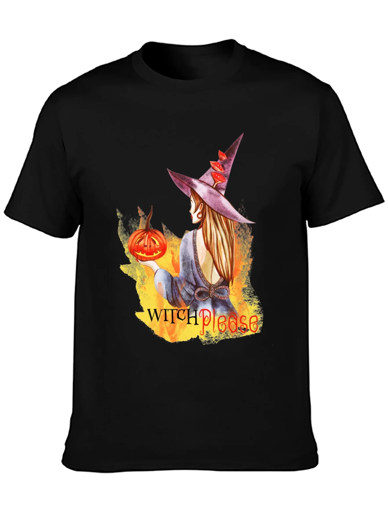 Camiseta Negra con Dise?o de Bruja Halloween