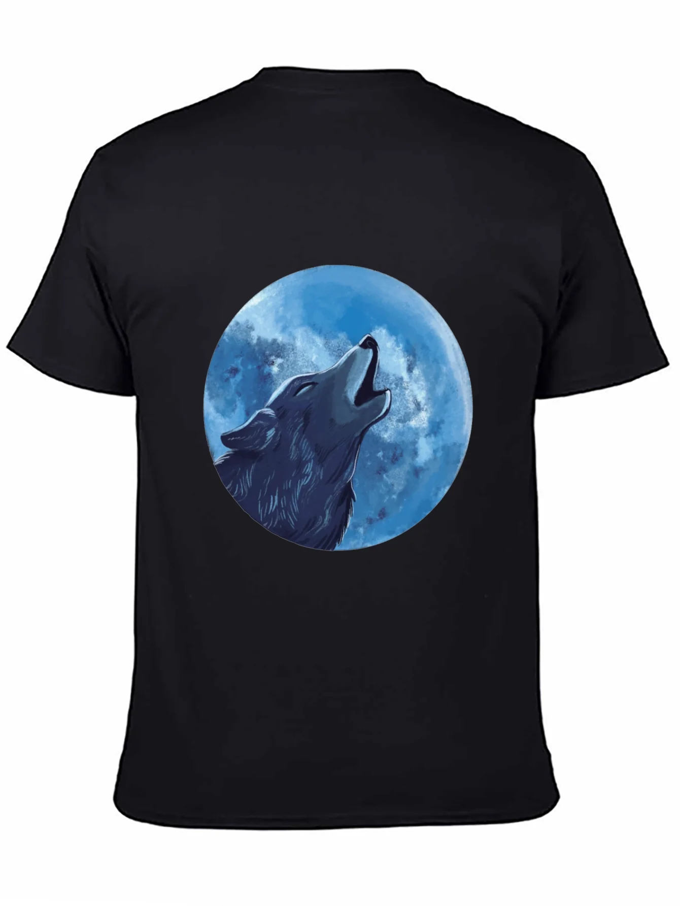 Camiseta Negra Hombre: Lobo Aullando a la Luna