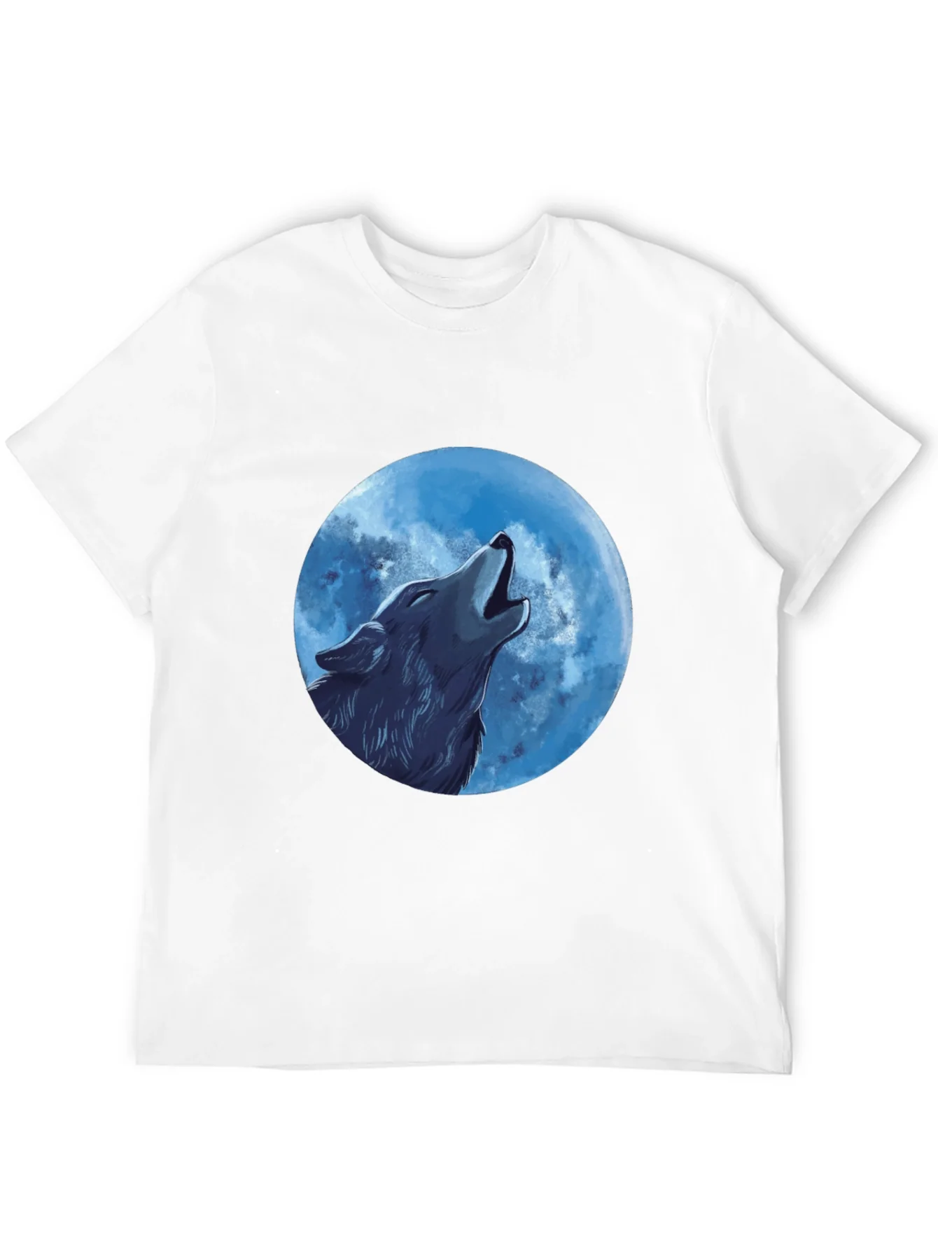 Camiseta Negra Hombre: Lobo Aullando a la Luna