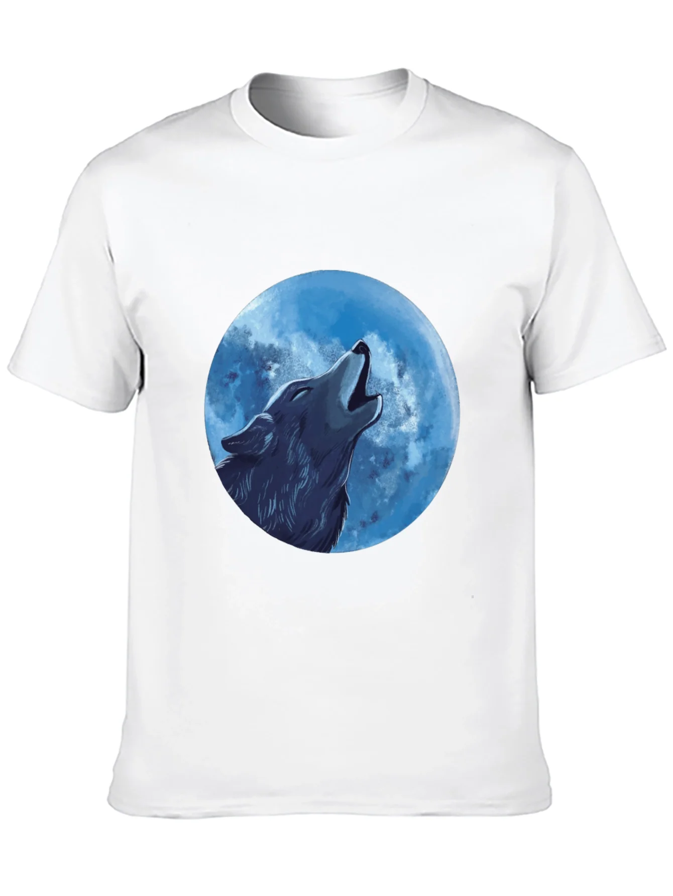 Camiseta Negra Hombre: Lobo Aullando a la Luna