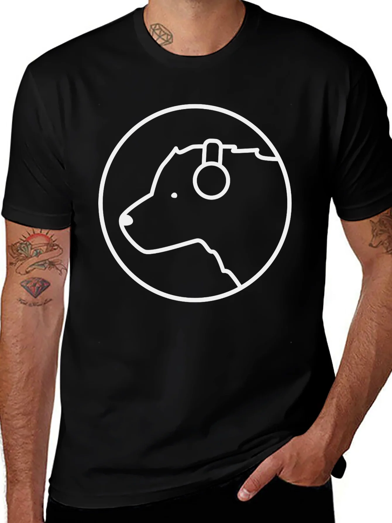 Camiseta Negra Hombre Dise?o Oso con Aud¨ªfonos