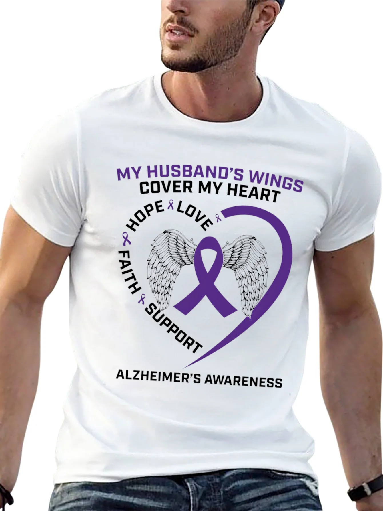 Rebbecca Alzheimers Awareness Husband Wings T-Shirt