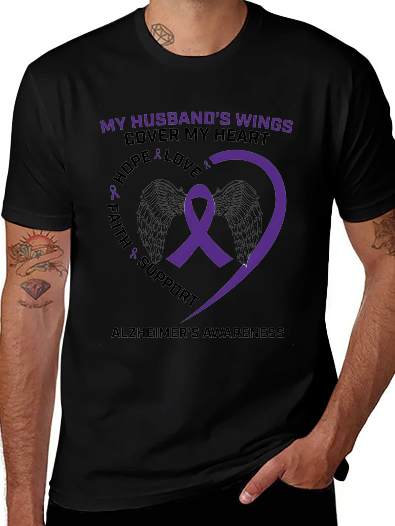 Rebbecca Alzheimers Awareness Husband Wings T-Shirt