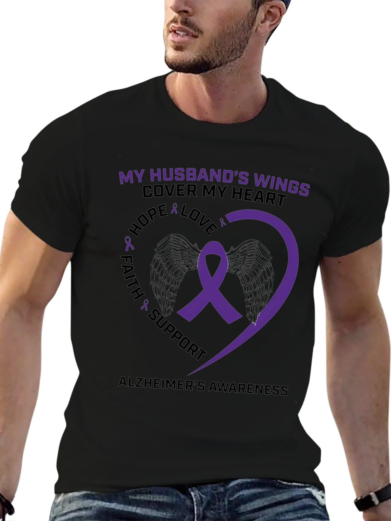 Rebbecca Alzheimers Awareness Husband Wings T-Shirt