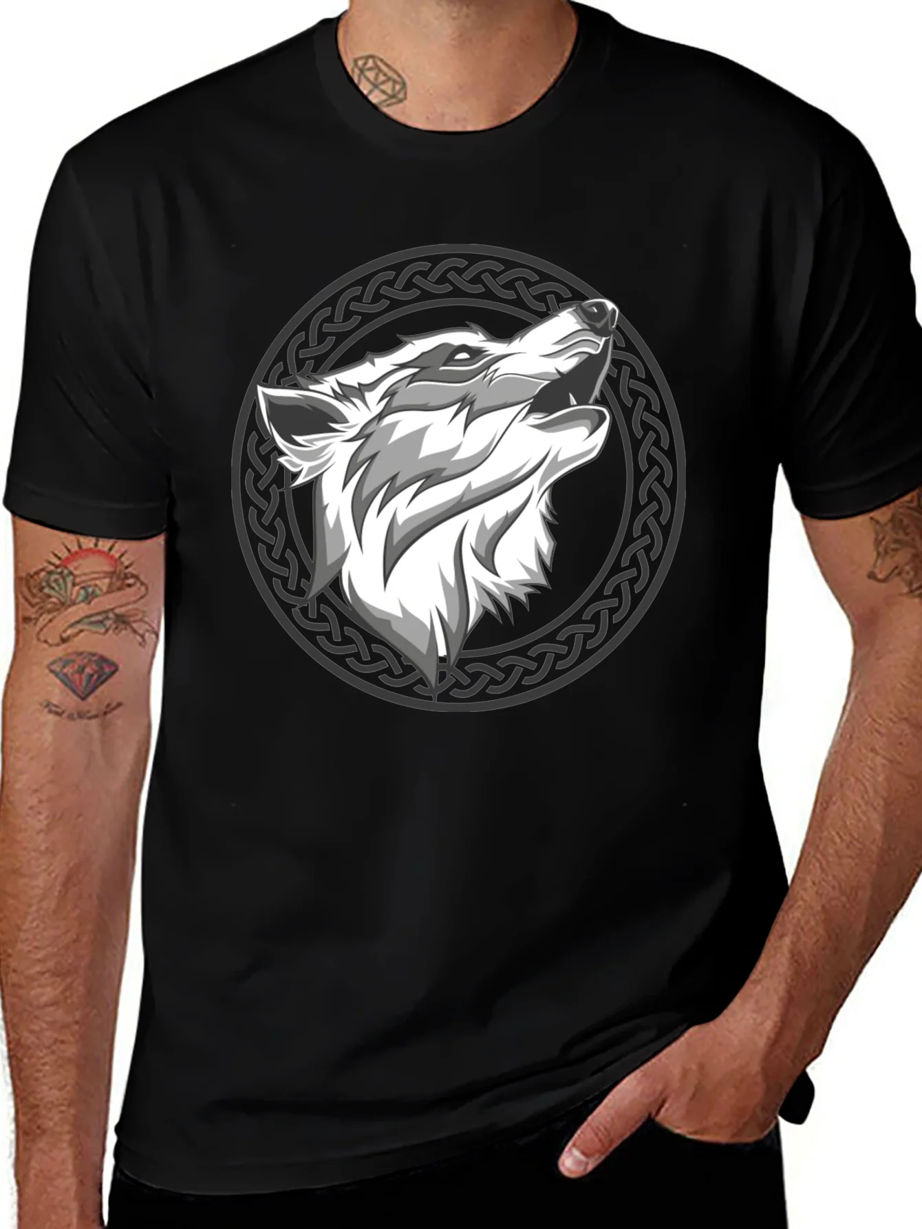 Camiseta Hombre Negra Lobo Celta
