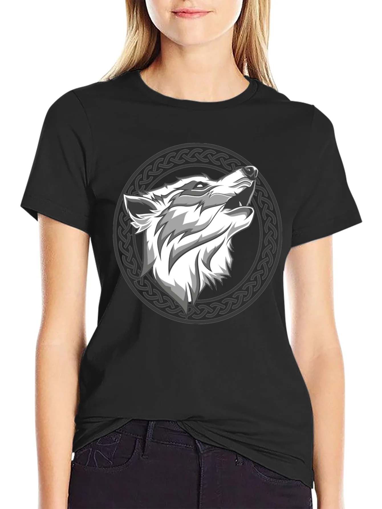 Camiseta Hombre Negra Lobo Celta