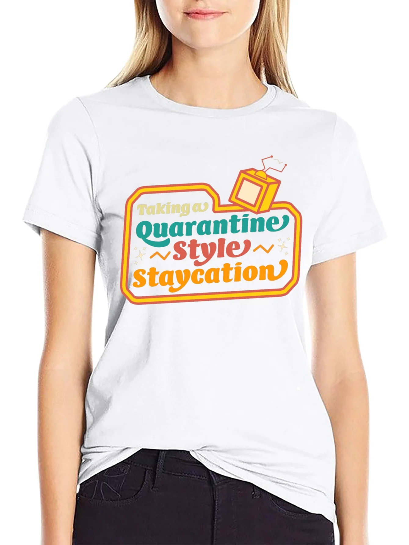 Camiseta Staycation Estilo Retro para Cuarentena