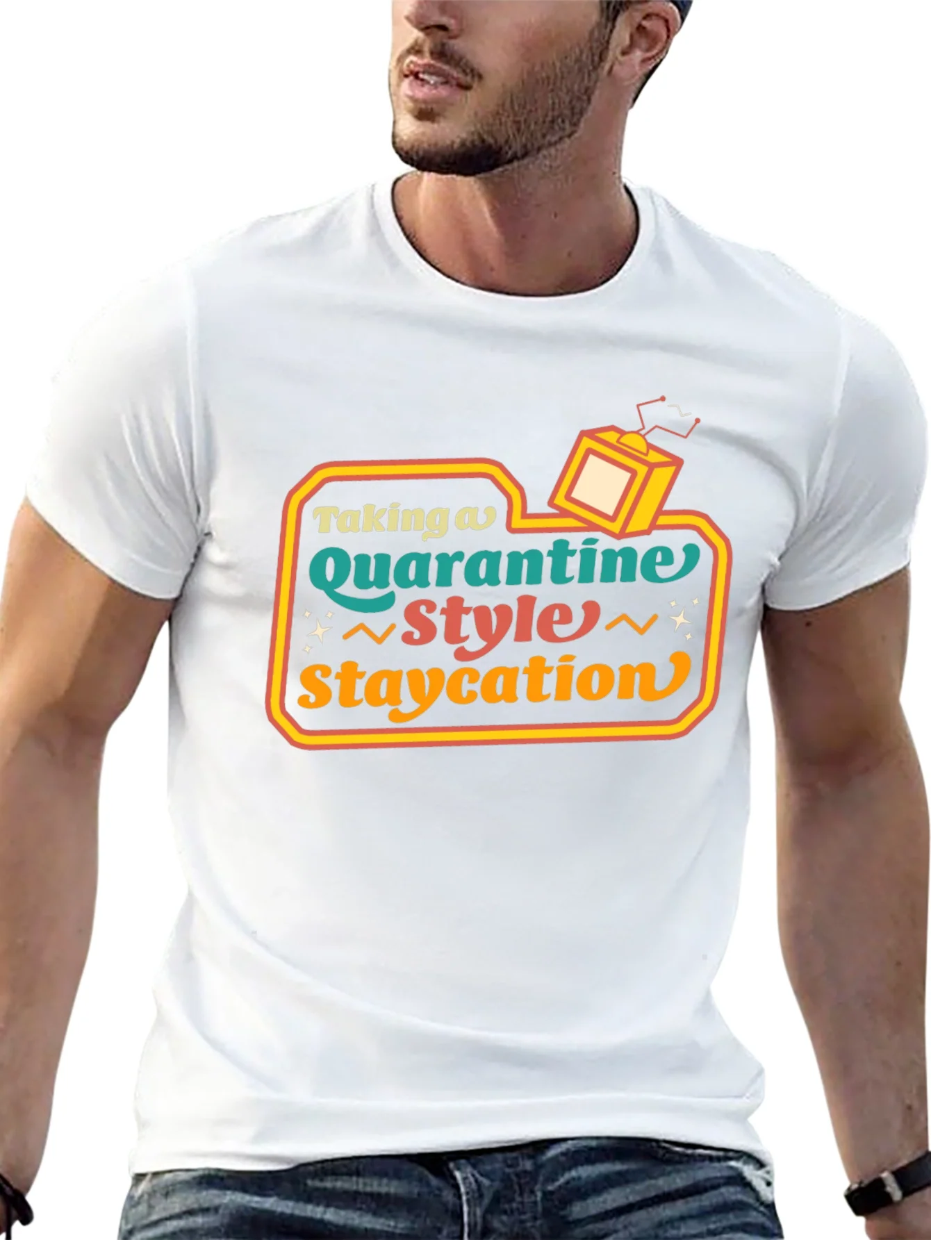Camiseta Staycation Estilo Retro para Cuarentena