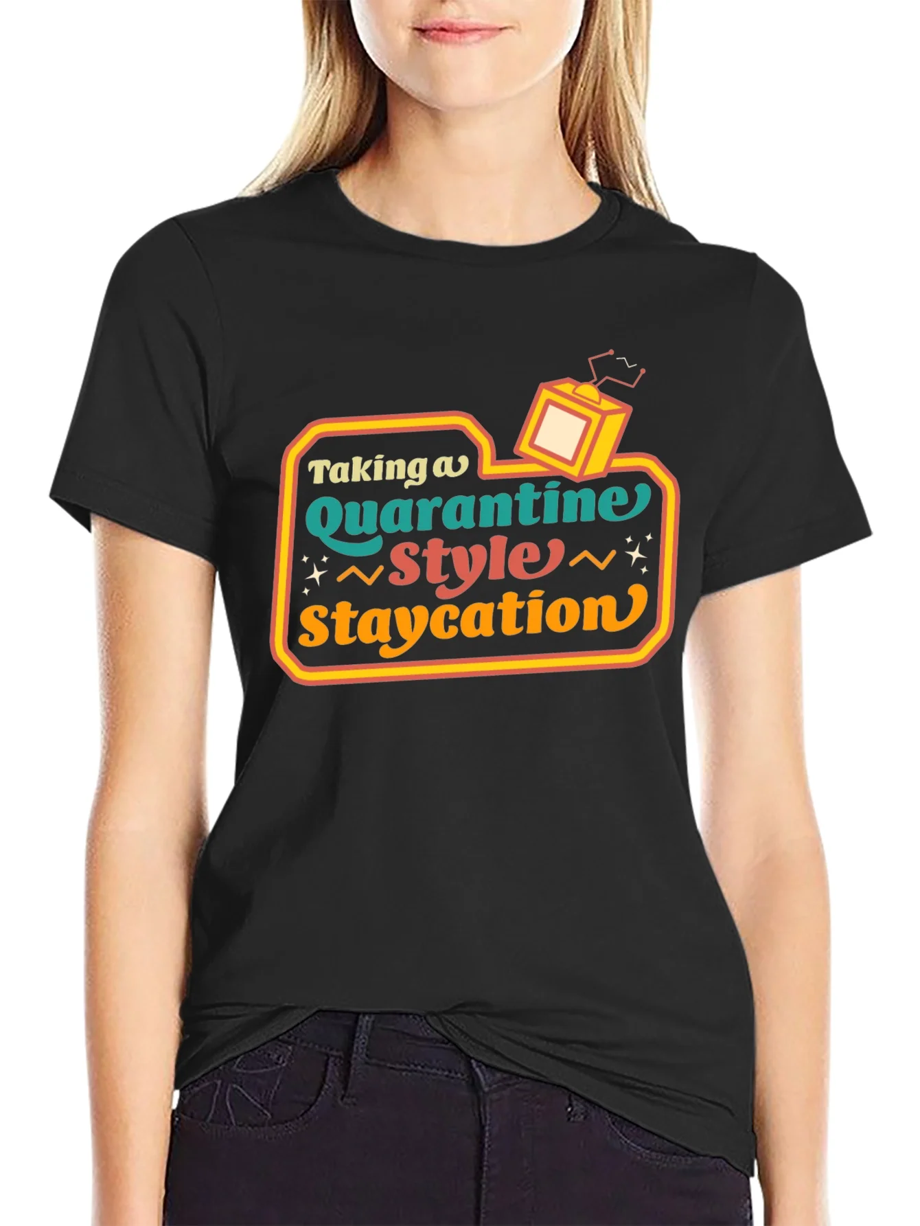 Camiseta Staycation Estilo Retro para Cuarentena