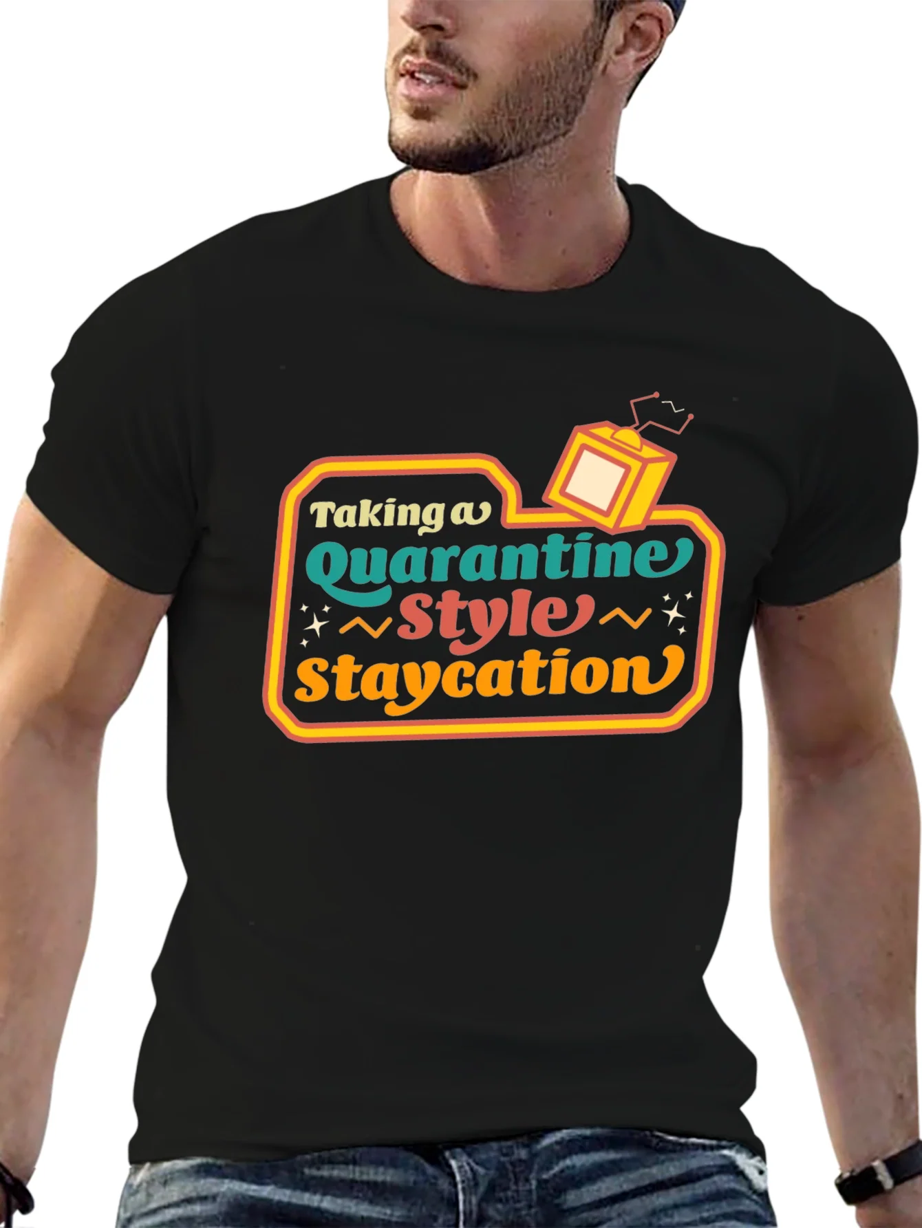 Camiseta Staycation Estilo Retro para Cuarentena