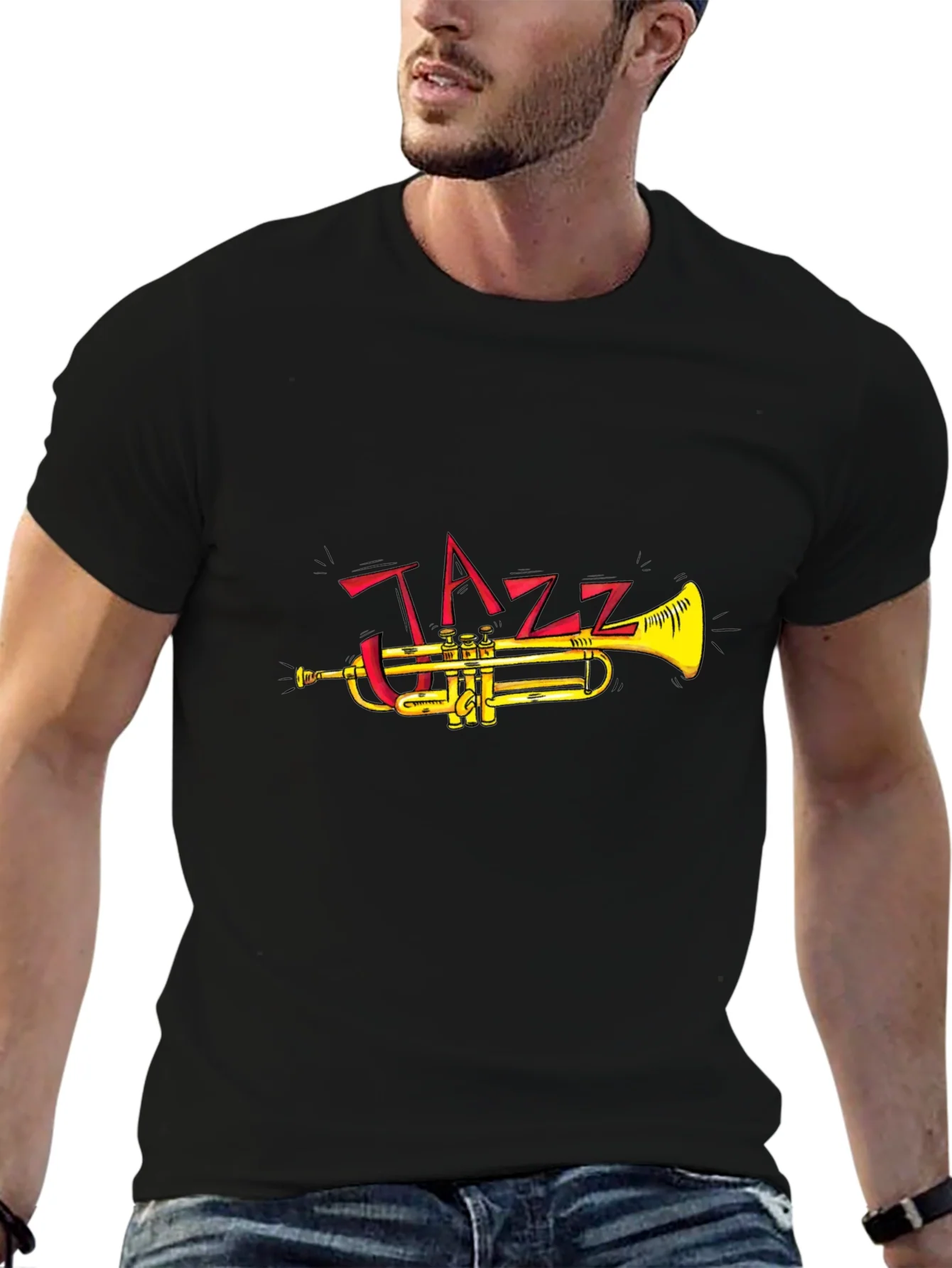 Camiseta Negra Dise?o Jazz Trompeta