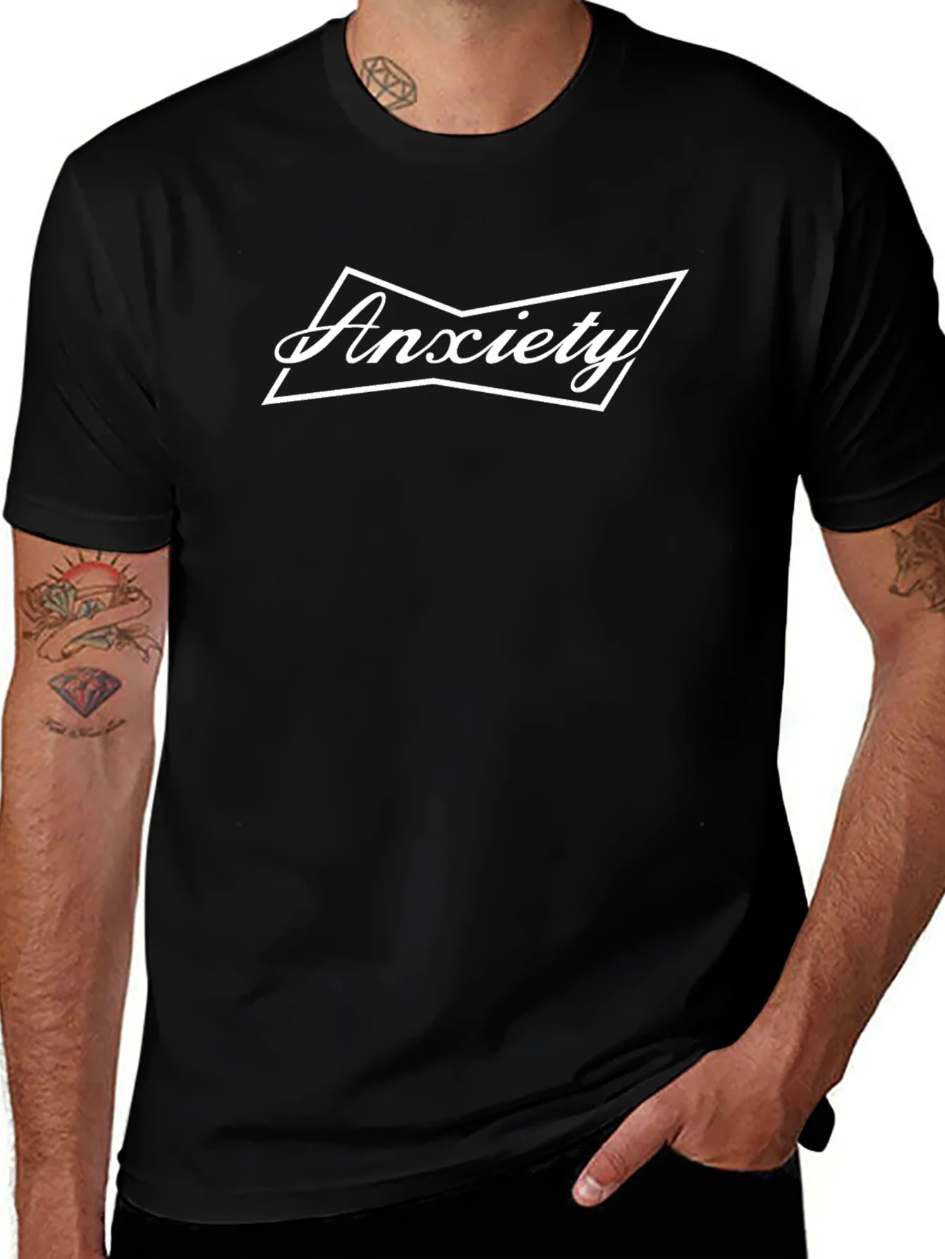 Rebbecca Anxiety Graphic T-Shirt - Black Crew Neck Tee