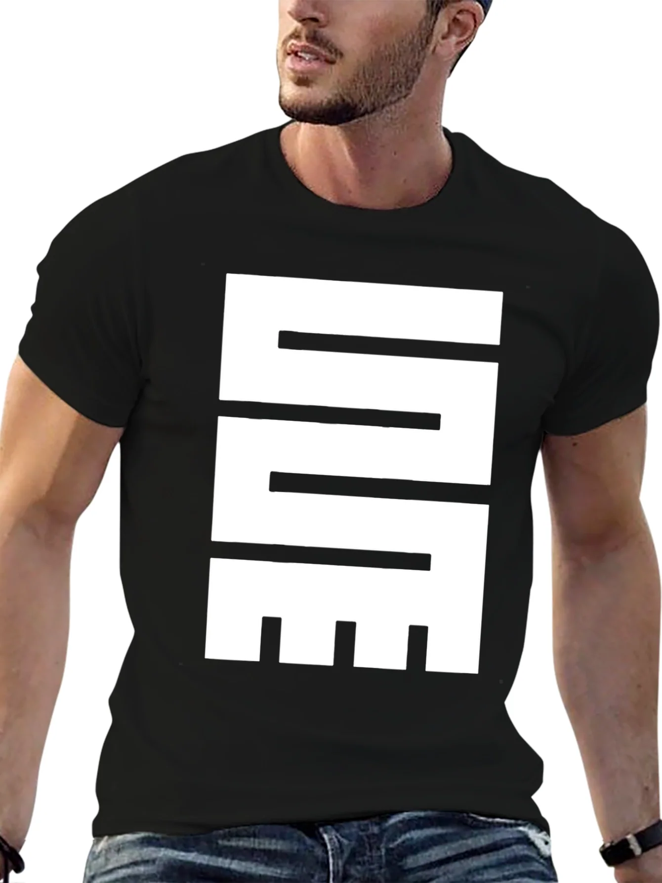 Camiseta Negra con Dise?o Gr¨¢fico Abstracto en Blanco