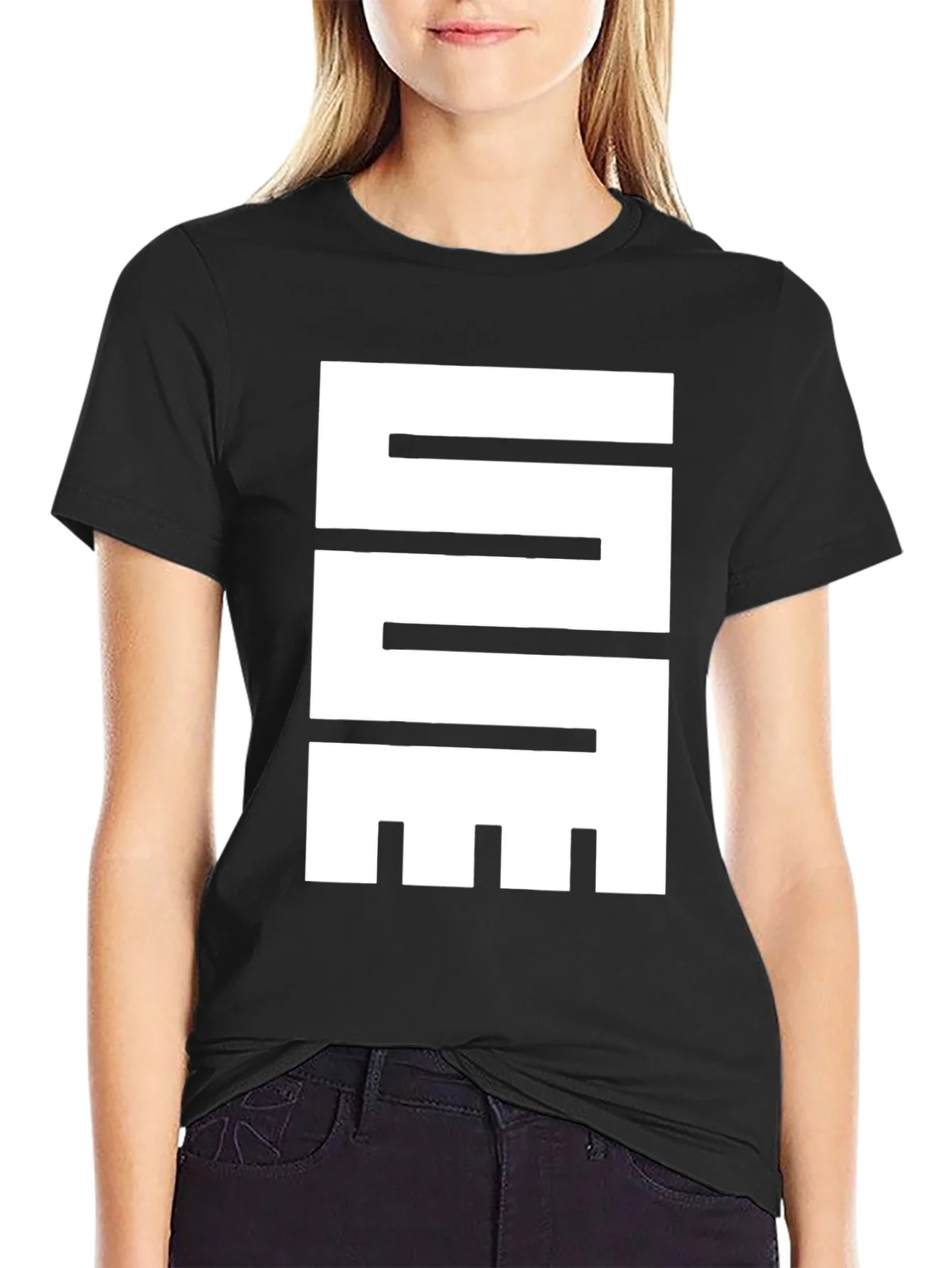 Camiseta Negra con Dise?o Gr¨¢fico Abstracto en Blanco