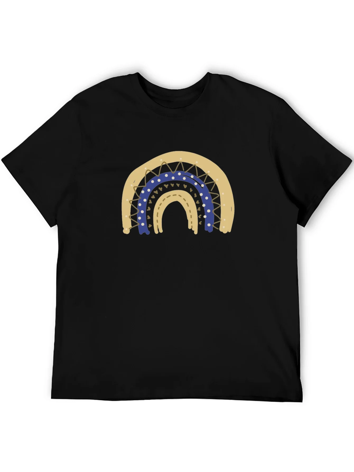 Camiseta Negra con Arco Iris Estilizado