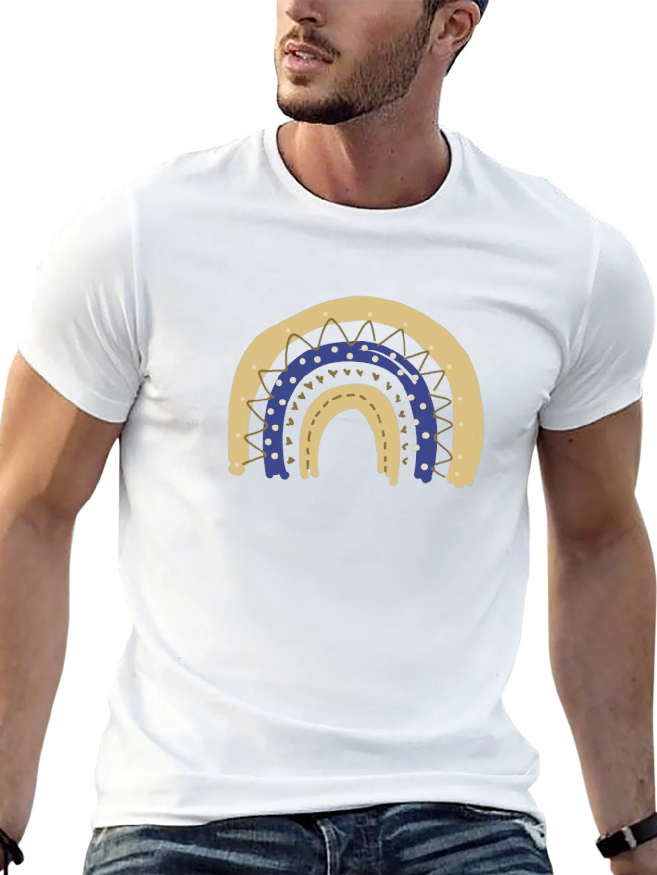 Camiseta Negra con Arco Iris Estilizado