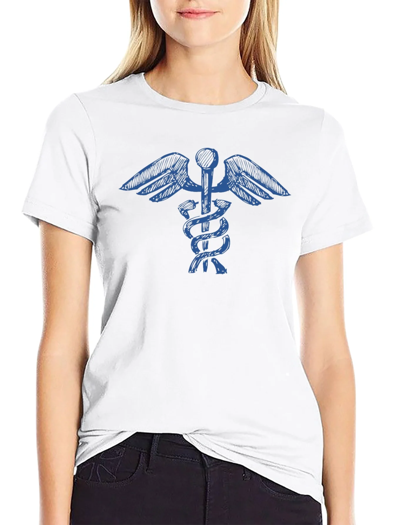 Rebbecca Caduceus T-Shirt - Medical Symbol Tee - Black