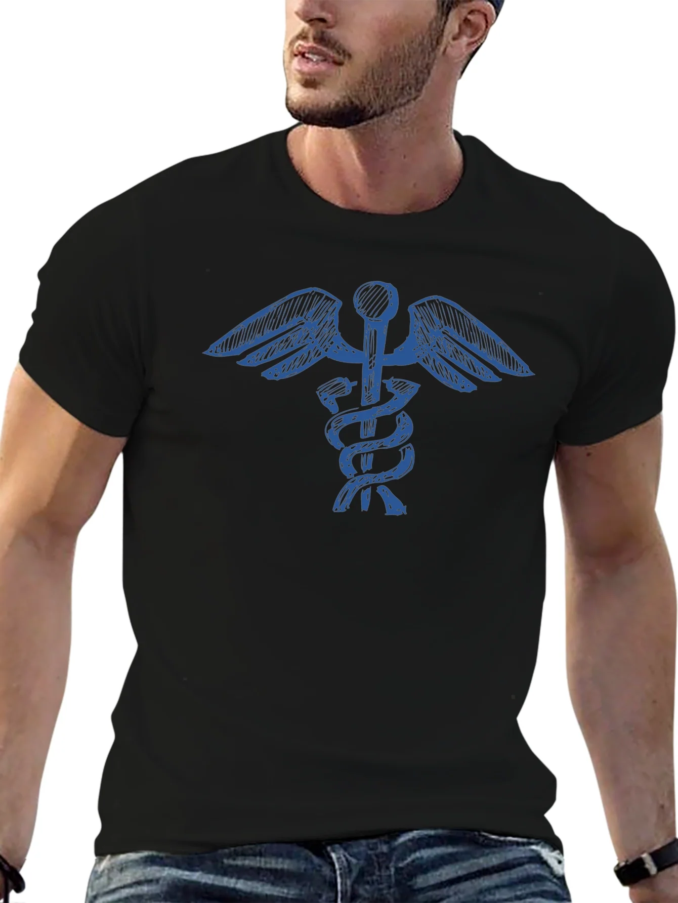 Rebbecca Caduceus T-Shirt - Medical Symbol Tee - Black