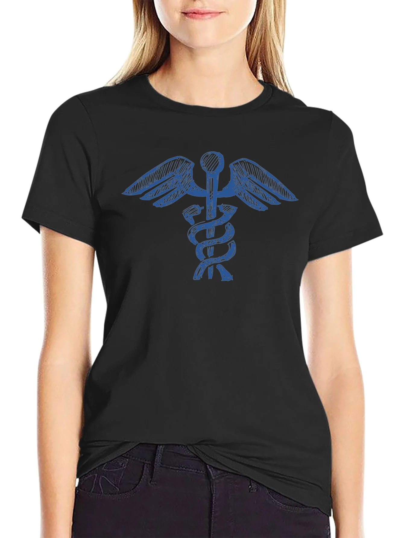 Rebbecca Caduceus T-Shirt - Medical Symbol Tee - Black