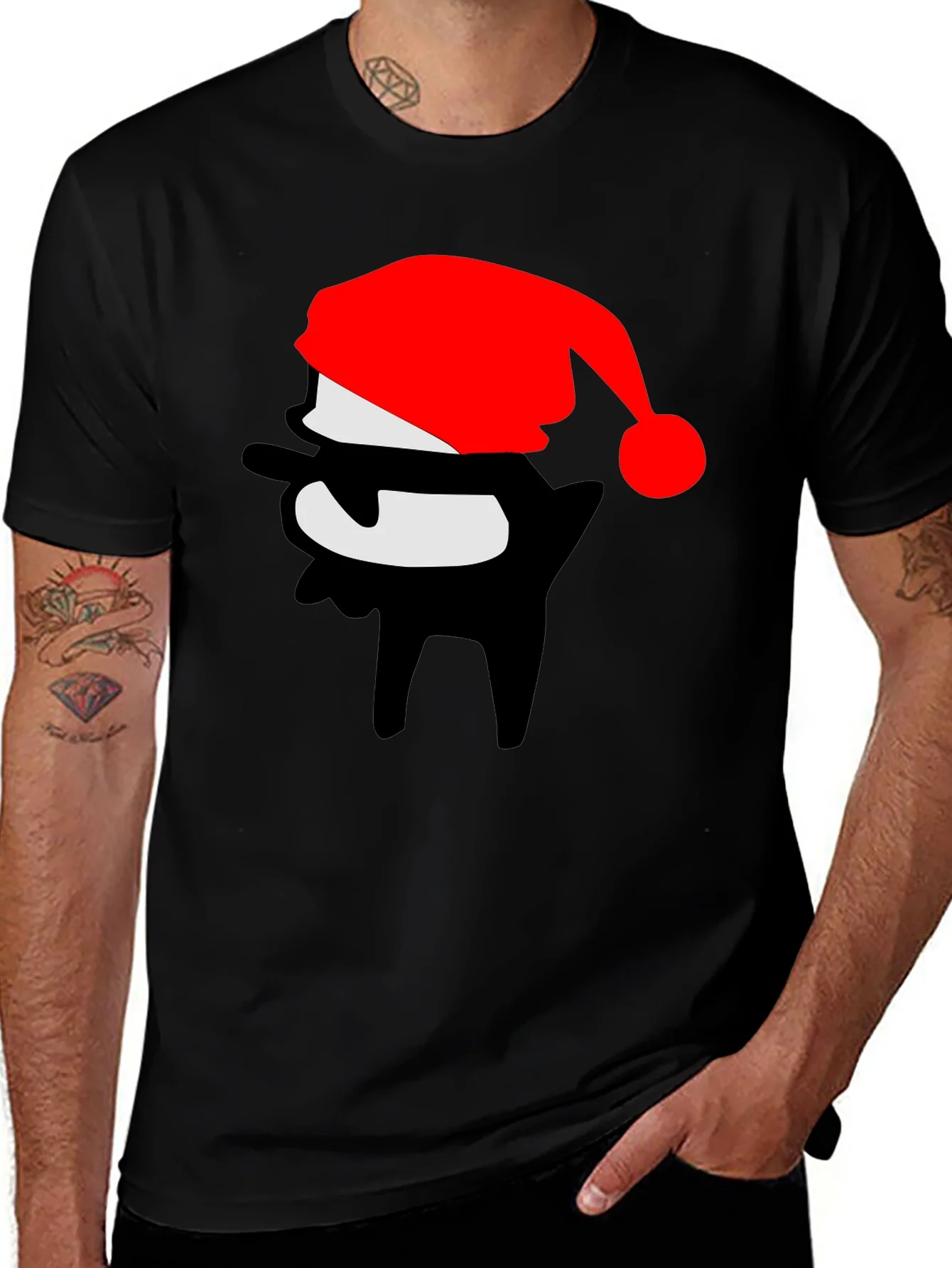 Rebbecca Festive Dab Santa T-Shirt - Black Crew Neck