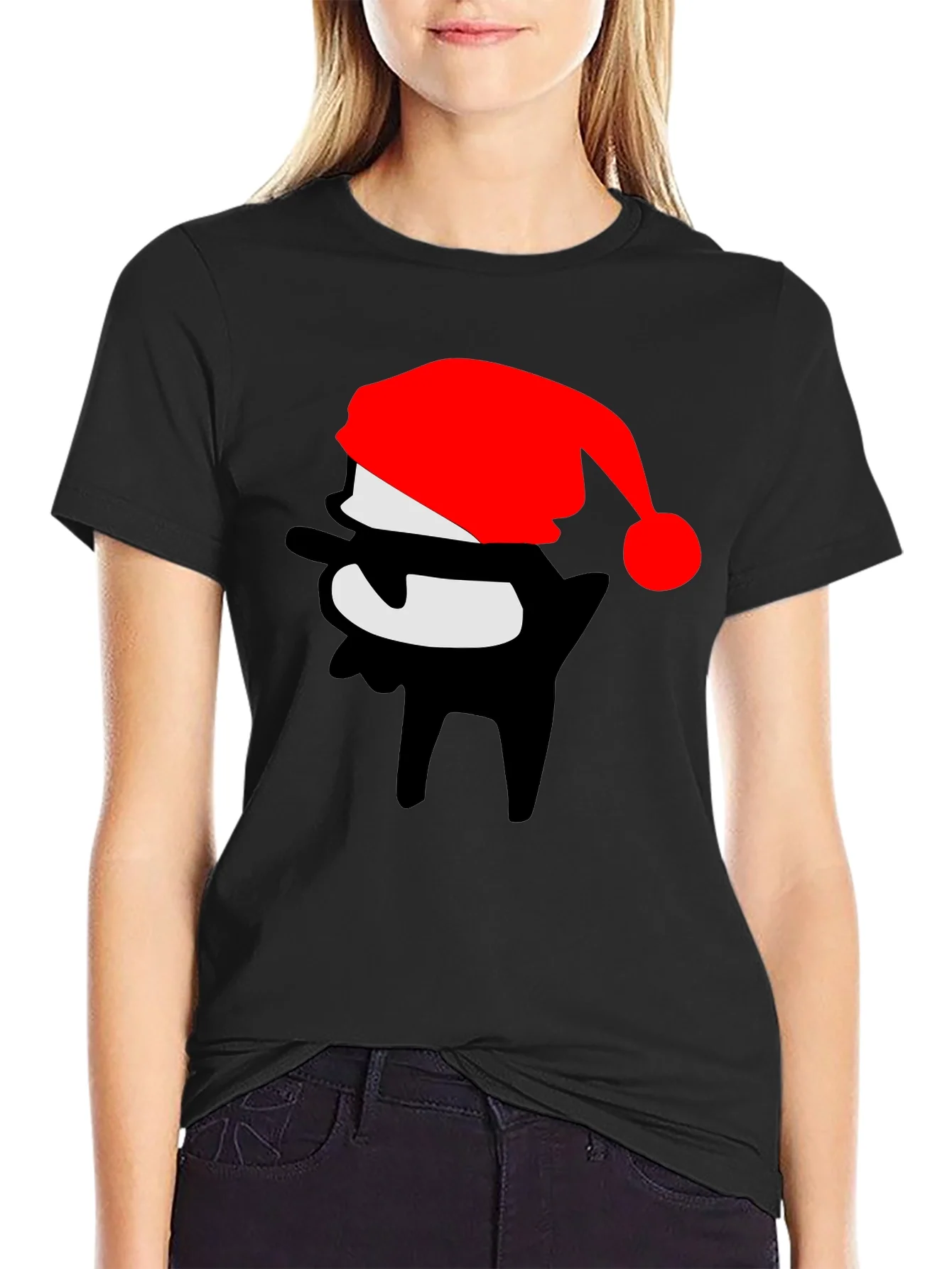 Rebbecca Festive Dab Santa T-Shirt - Black Crew Neck