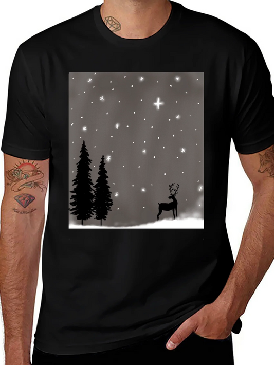 Rebbecca Winter Scene Graphic Tee - Holiday Deer and Stars