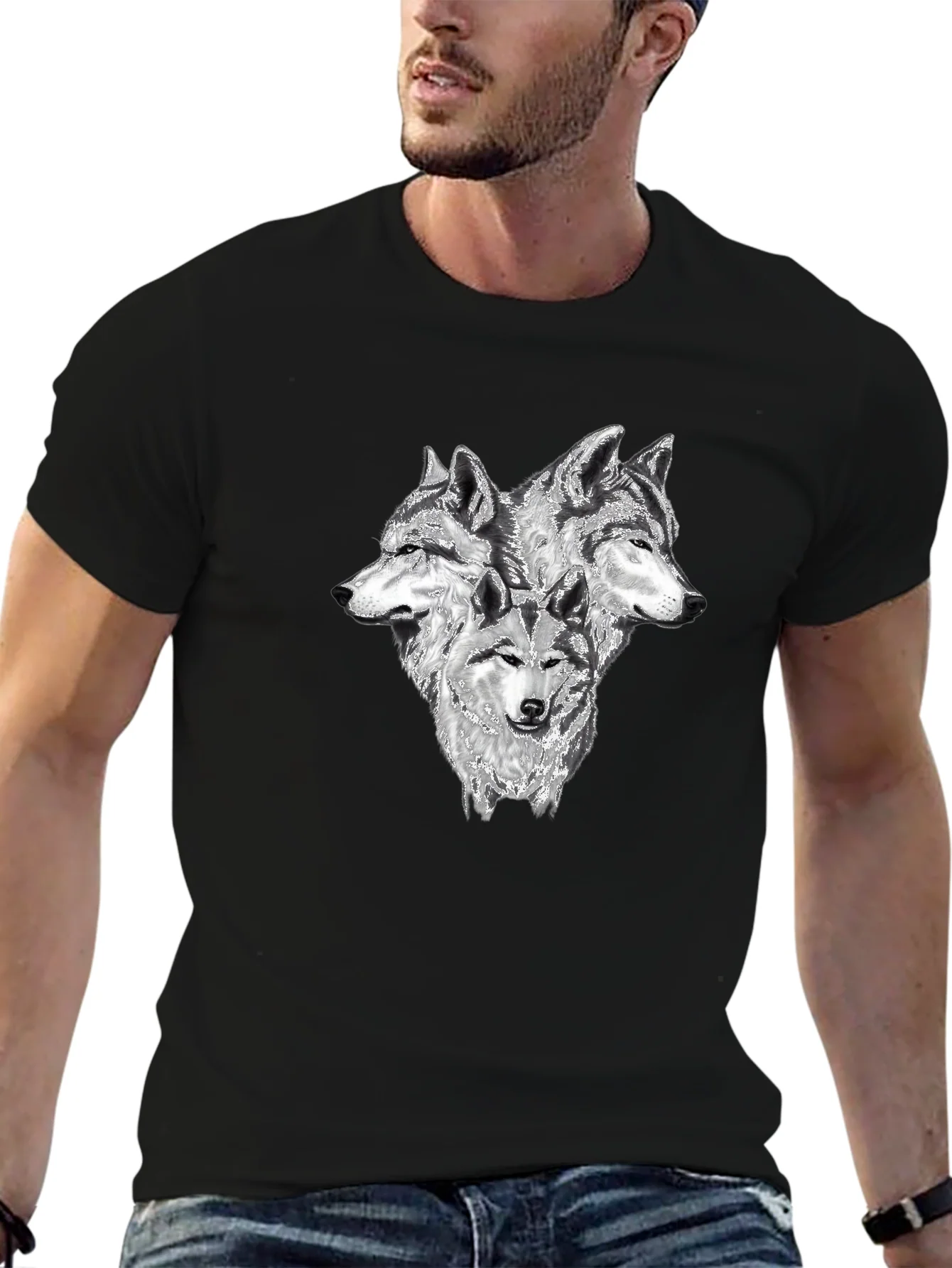 Rebbecca Three Wolf Head Graphic T-Shirt - Black