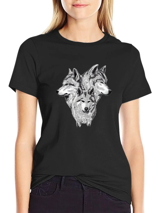 Rebbecca Three Wolf Head Graphic T-Shirt - Black
