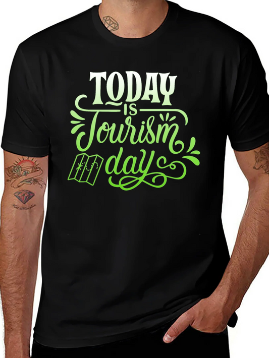Rebbecca Today is Tourism Day T-Shirt - Black Crew Neck Travel Tee