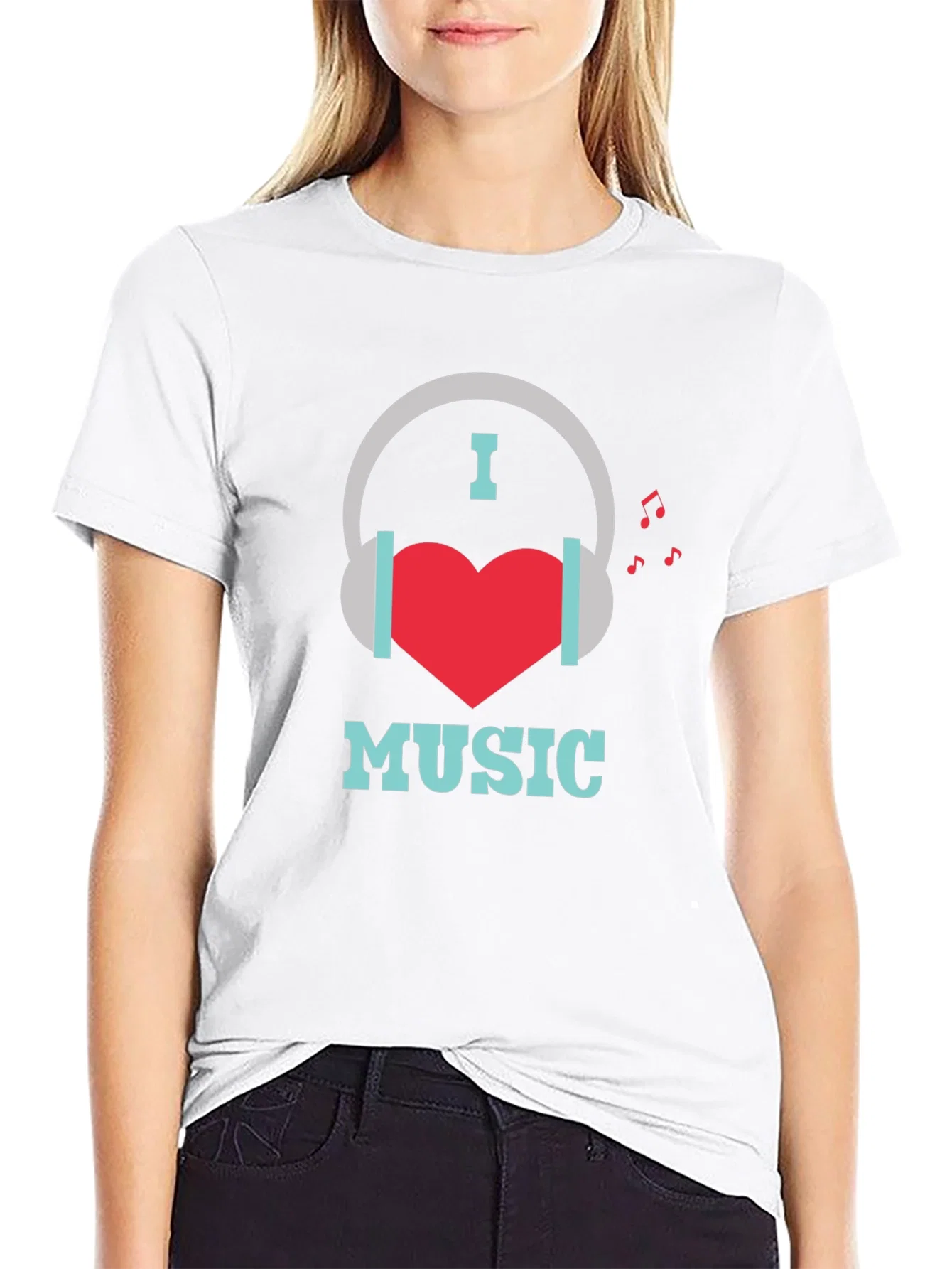 Rebbecca I Heart Music Graphic Print Black T-Shirt