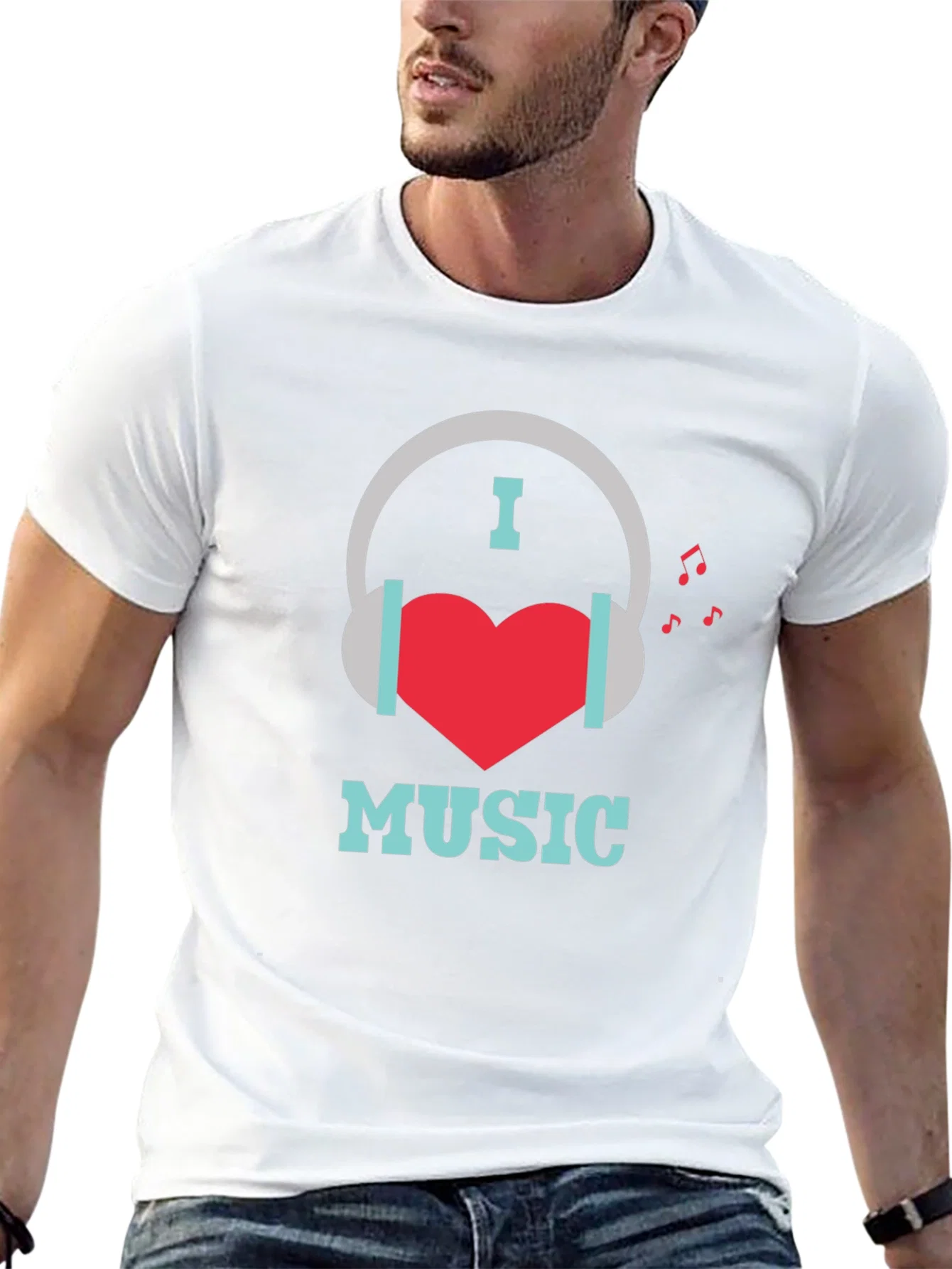 Rebbecca I Heart Music Graphic Print Black T-Shirt