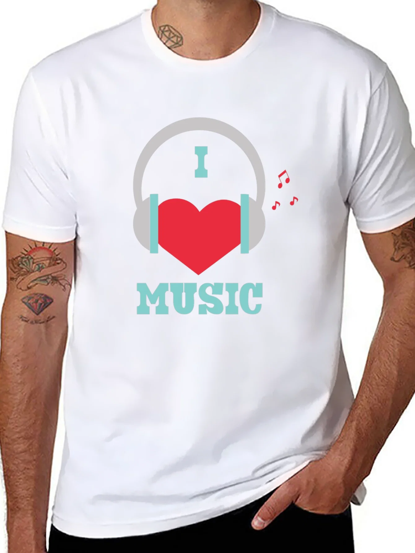 Rebbecca I Heart Music Graphic Print Black T-Shirt