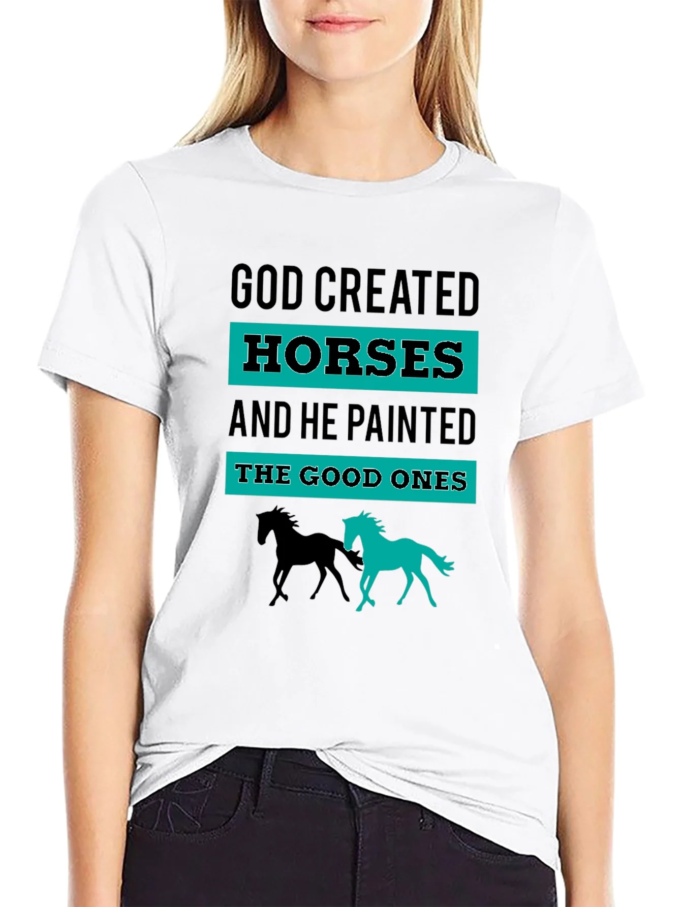 Camiseta Negra Dios Cre¨® Caballos