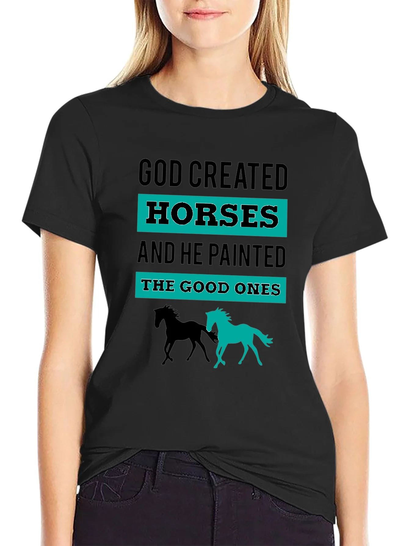 Camiseta Negra Dios Cre¨® Caballos